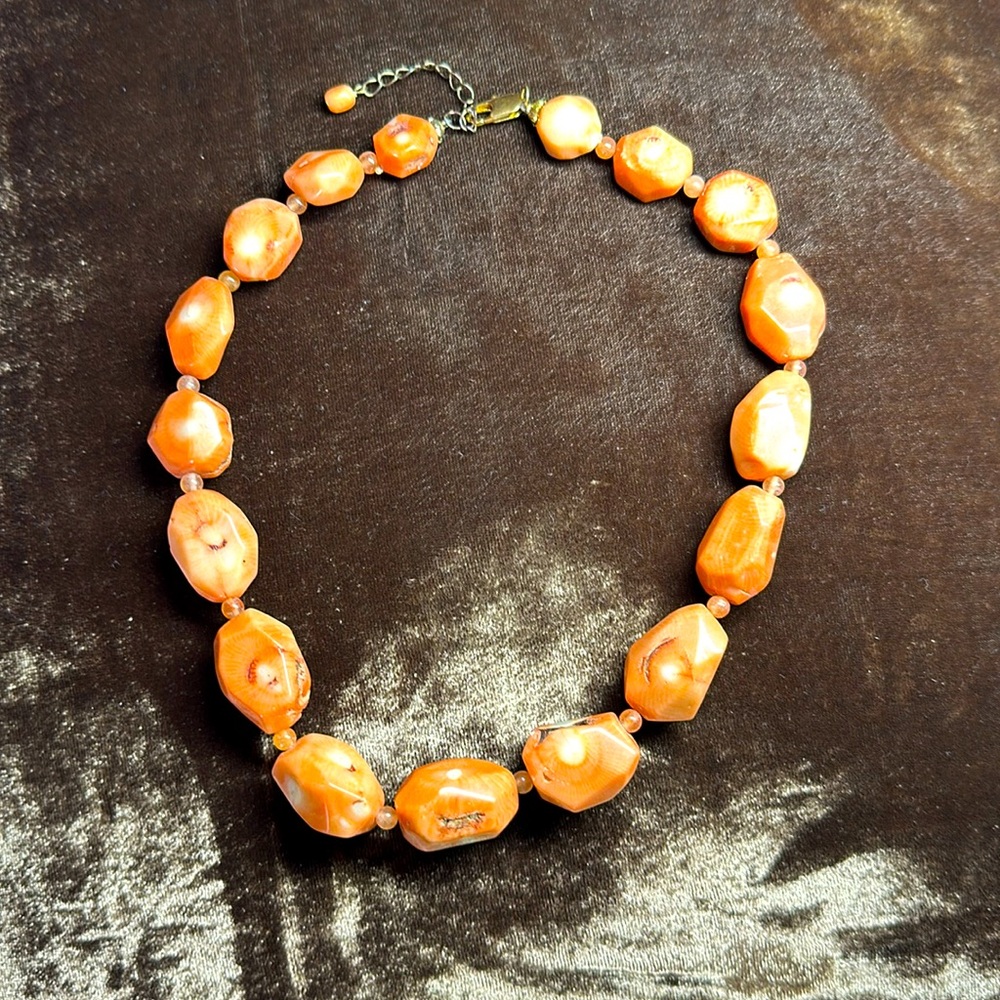 Vintage Carnelian Agate Semi-Precious Gemstone Women’s Necklace Orange 19”